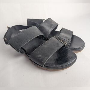 SOREL Sandals Women Size 8 Black Leather Straps Flat Velcro Ankle gladitor